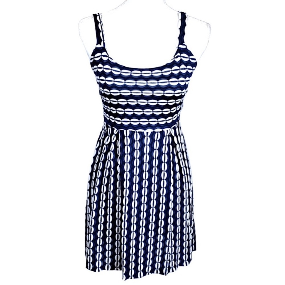 Anthro Maude Navy & White Stripe Textured Dress
